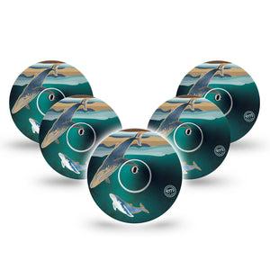 ExpressionMed Whales Freestyle Libre 3 and Libre 3 Plus Tape, 5-Pack Tape and 5-Pack Sticker Swimming Whales, Adhesive Tape Continuous Glucose Monitor Design