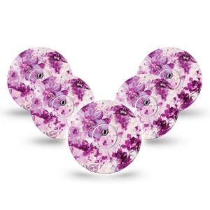 ExpressionMed Violet Orchids Freestyle Libre 3 and Libre 3 Plus Tape, 5-Pack Tape and 5-Pack Sticker Garden Flowers Themed, Adhesive Tape Continuous Glucose Monitor Design