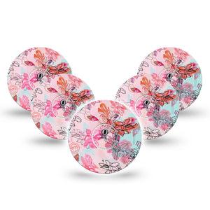 ExpressionMed Whimsical Blossoms Freestyle Libre 3 and Libre 3 Plus Tape, 5-Pack Tape and 5-Pack Sticker Spring Blooming Inspired, Adhesive Tape Continuous Glucose Monitor Design