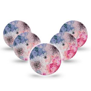 ExpressionMed Bloom Town Freestyle Libre 3 and Libre 3 Plus Tape, 5-Pack Tape and 5-Pack Sticker Soft Pink Purple Spring Florals, Adhesive Tape Continuous Glucose Monitor Design