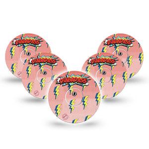 ExpressionMed Diabadass Freestyle Libre 3 and Libre 3 Plus Tape, 5-Pack Tape and 5-Pack Sticker Diabetes Comic Inspired, Adhesive Tape Continuous Glucose Monitor Design