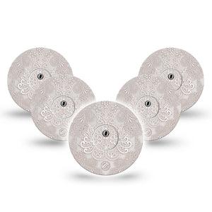 ExpressionMed Vintage Lace Freestyle Libre 3 and Libre 3 Plus Tape, 5-Pack Tape and 5-Pack Sticker Delicate White Lace Themed, Adhesive Tape Continuous Glucose Monitor Design