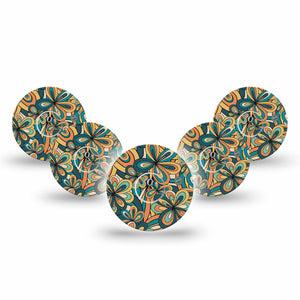 ExpressionMed 70's Vintage Freestyle Libre 3 and Libre 3 Plus Tape, 5-Pack Tape and 5-Pack Sticker Retro Pattern, Adhesive Tape Continuous Glucose Monitor Design