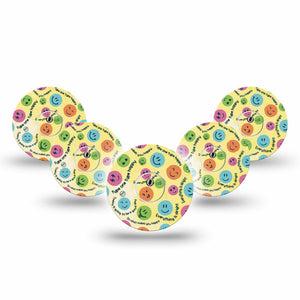 ExpressionMed Smileys Freestyle Libre 3 and Libre 3 Plus Tape, 5-Pack Tape and 5-Pack Sticker Positive Emojis Inspired, Adhesive Tape Continuous Glucose Monitor Design