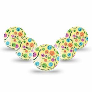 ExpressionMed Smileys Freestyle Libre 3 and Libre 3 Plus Tape, 5-Pack Tape and 5-Pack Sticker Positive Emojis Inspired, Adhesive Tape Continuous Glucose Monitor Design
