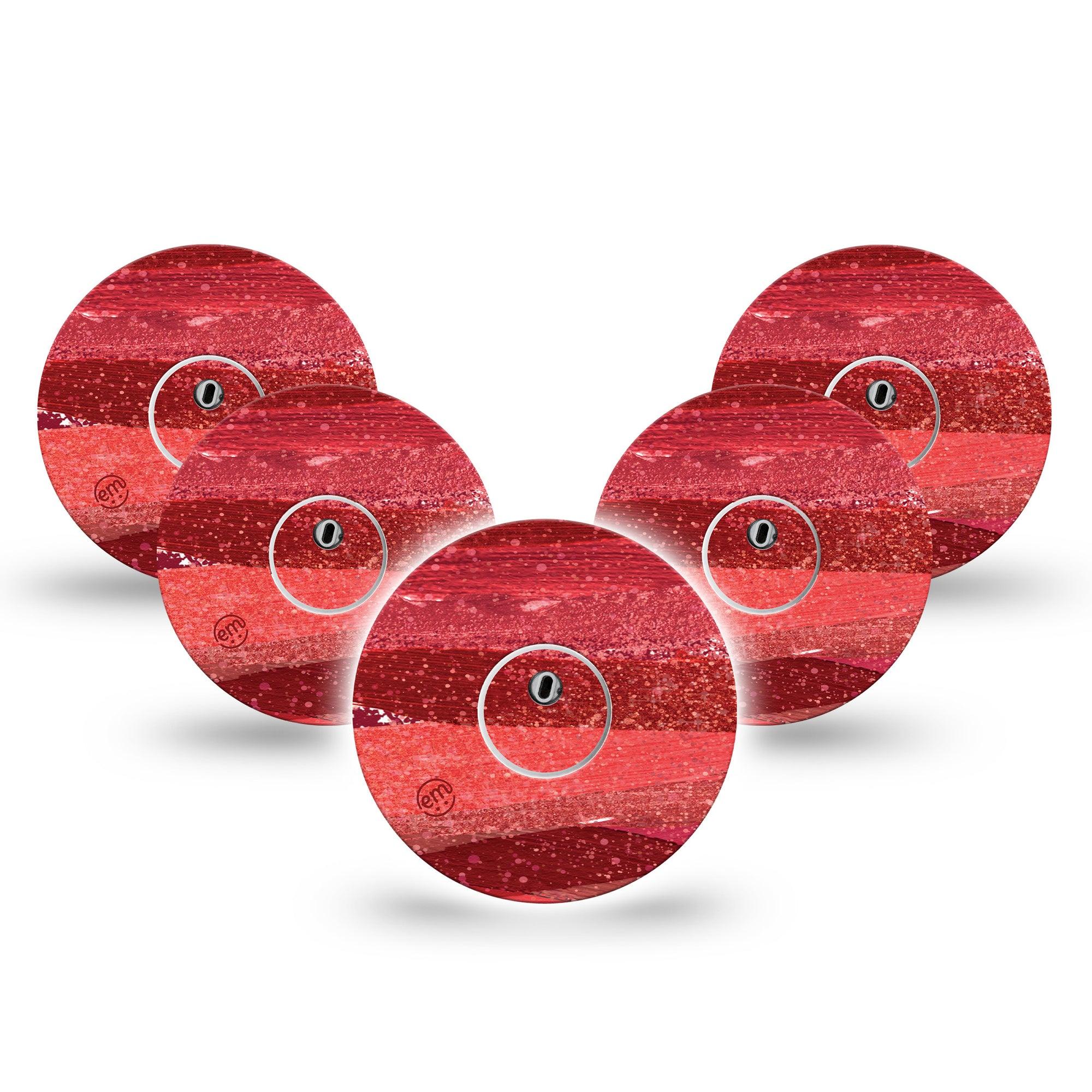 ExpressionMed Brushed Glitter Freestyle Libre 3 and Libre 3 Plus Tape, 5-Pack Tape and 5-Pack Sticker Red Art Themed, Adhesive Tape Continuous Glucose Monitor Design