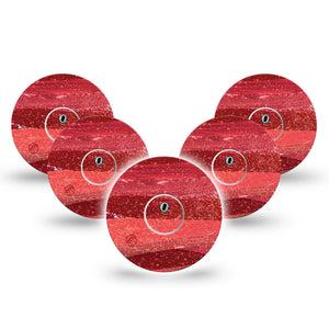 ExpressionMed Brushed Glitter Freestyle Libre 3 and Libre 3 Plus Tape, 5-Pack Tape and 5-Pack Sticker Red Art Themed, Adhesive Tape Continuous Glucose Monitor Design