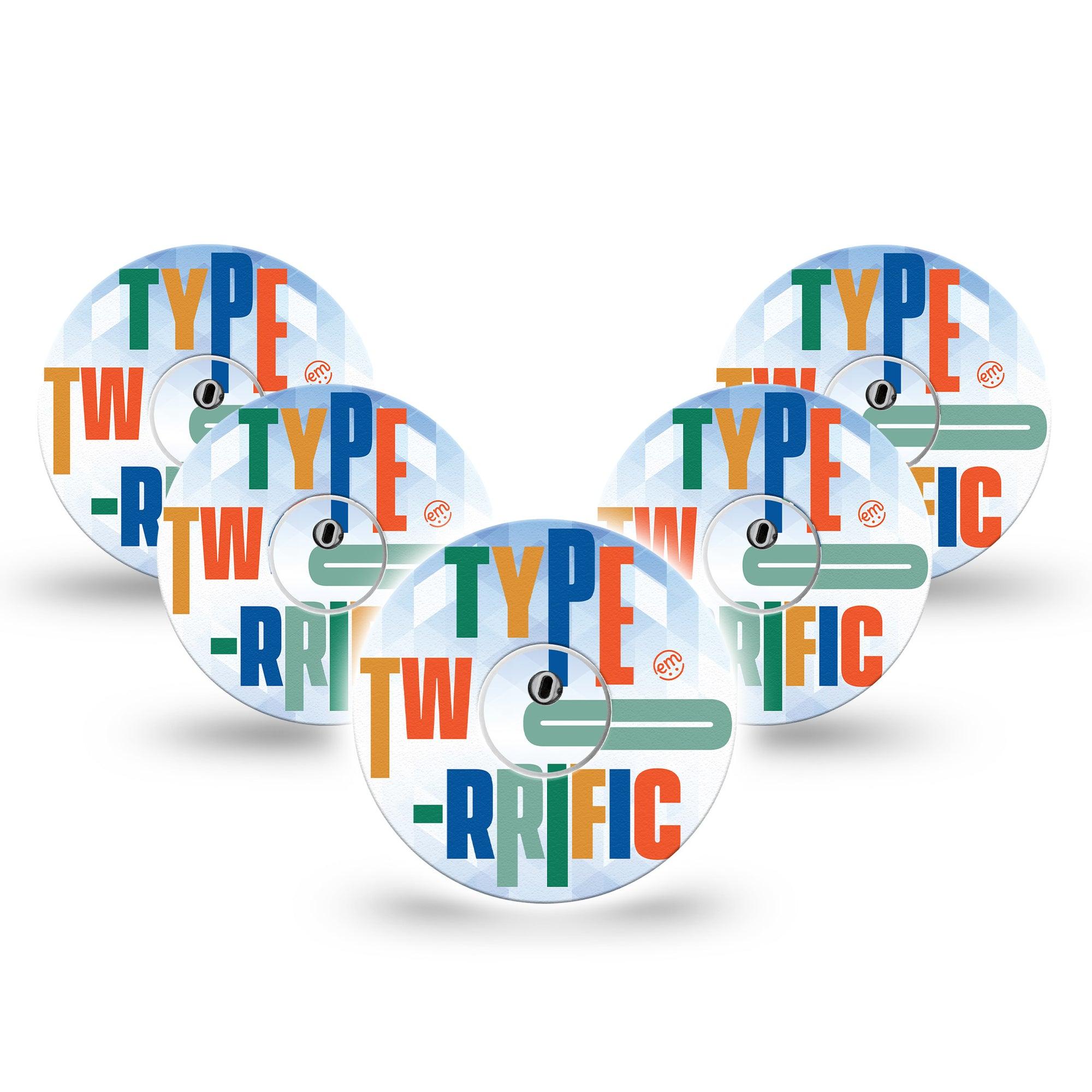 ExpressionMed Type Two-rrific Freestyle Libre 3 and Libre 3 Plus Tape, 5-Pack Tape and 5-Pack Sticker Diabetes Awareness Themed, Adhesive Tape Continuous Glucose Monitor Design