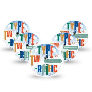 ExpressionMed Type Two-rrific Freestyle Libre 3 and Libre 3 Plus Tape, 5-Pack Tape and 5-Pack Sticker Diabetes Awareness Themed, Adhesive Tape Continuous Glucose Monitor Design