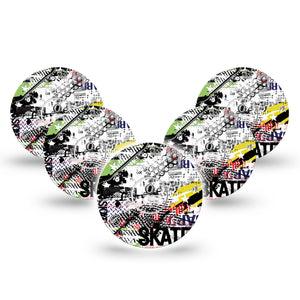 ExpressionMed Skateboard Freestyle Libre 3 and Libre 3 Plus Tape, 5-Pack Tape and 5-Pack Sticker Professional Skater Inspired, Adhesive Tape Continuous Glucose Monitor Design
