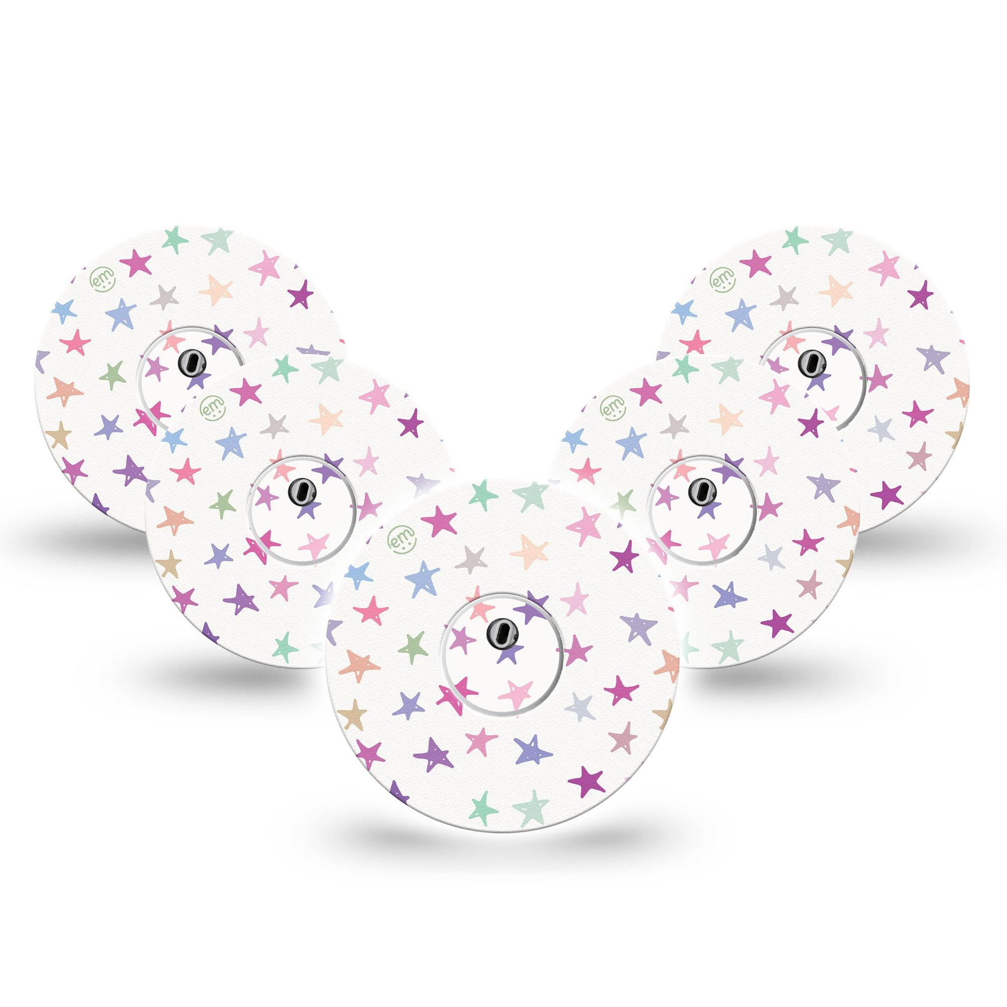 ExpressionMed Bright Stars Freestyle Libre 3 and Libre 3 Plus Tape, 5-Pack Tape and 5-Pack Sticker Colorful Pastel Stars, Adhesive Tape Continuous Glucose Monitor Design