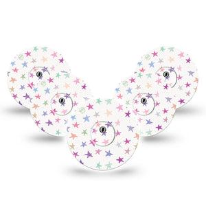 ExpressionMed Bright Stars Freestyle Libre 3 and Libre 3 Plus Tape, 5-Pack Tape and 5-Pack Sticker Colorful Pastel Stars, Adhesive Tape Continuous Glucose Monitor Design