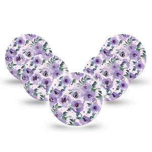 ExpressionMed Flowering Amethyst Freestyle Libre 3 and Libre 3 Plus Tape, 5-Pack Tape and 5-Pack Sticker Light Purple Flowers Inspired, Adhesive Tape Continuous Glucose Monitor Design