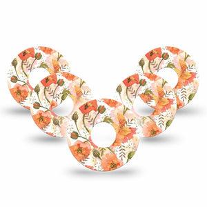 ExpressionMed Peachy Blooms Freestyle Libre 3 and Libre 3 Plus Tape, 5-Pack Tape Springing Peach Themed, Adhesive Tape Continuous Glucose Monitor Design