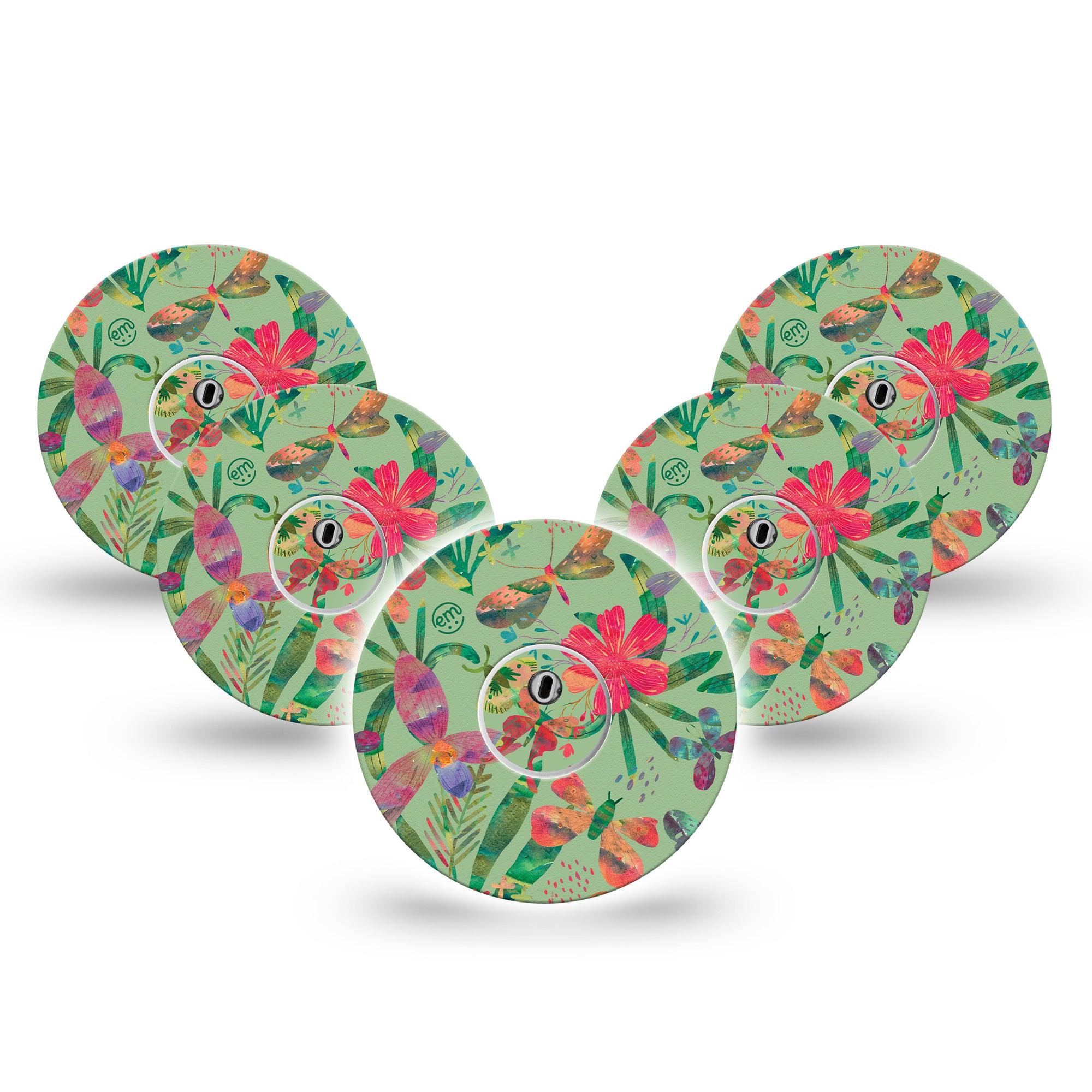 ExpressionMed Garden Butterflies Freestyle Libre 3 and Libre 3 Plus Tape, 5-Pack Tape and 5-Pack Sticker Butterflies and Flowers Themed, Adhesive Tape Continuous Glucose Monitor Design