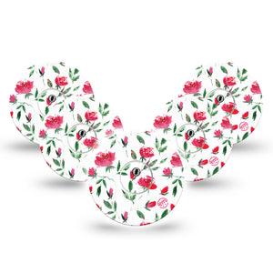 ExpressionMed Rose Garden Freestyle Libre 3 and Libre 3 Plus Tape, 5-Pack Tape and 5-Pack Sticker Pink Blooming Roses Inspired, Adhesive Tape Continuous Glucose Monitor Design
