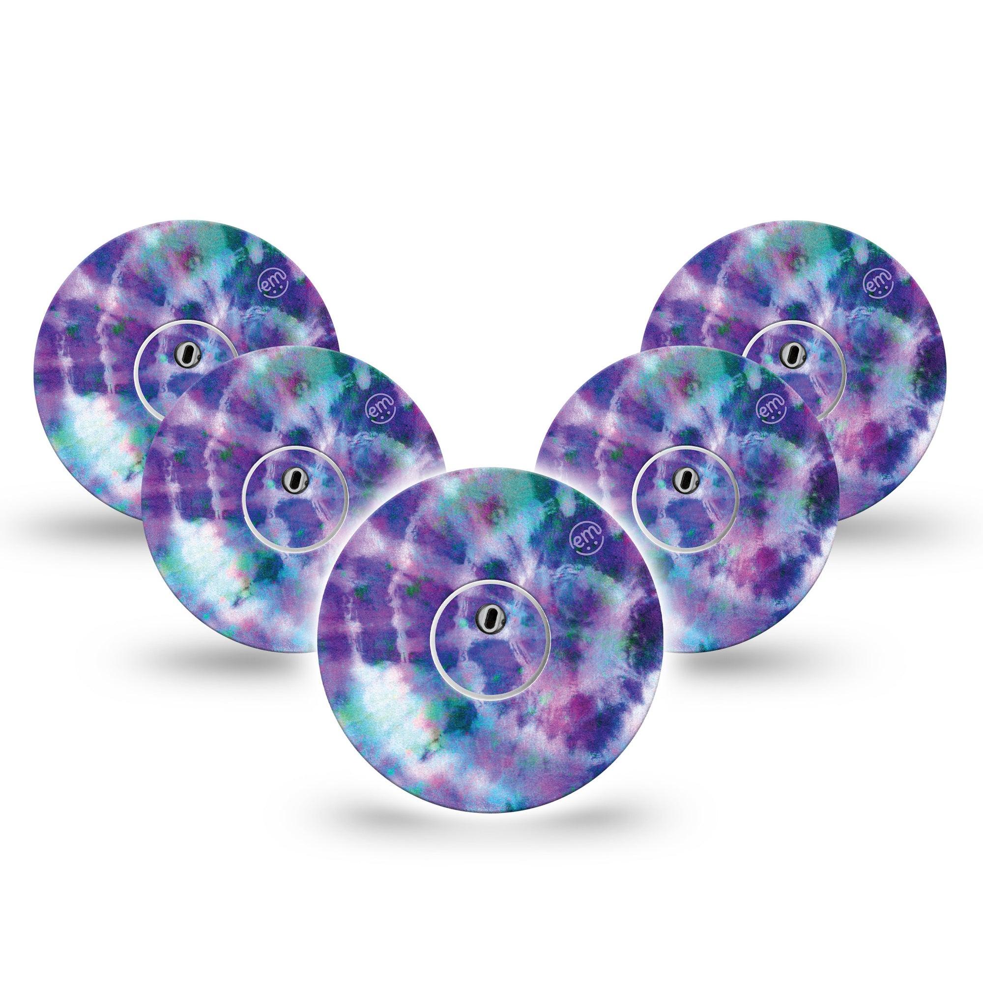 ExpressionMed Purple Tie Dye Freestyle Libre 3 and Libre 3 Plus Tape, 5-Pack Tape and 5-Pack Sticker Purple Tie Dye Inspired, Adhesive Tape Continuous Glucose Monitor Design