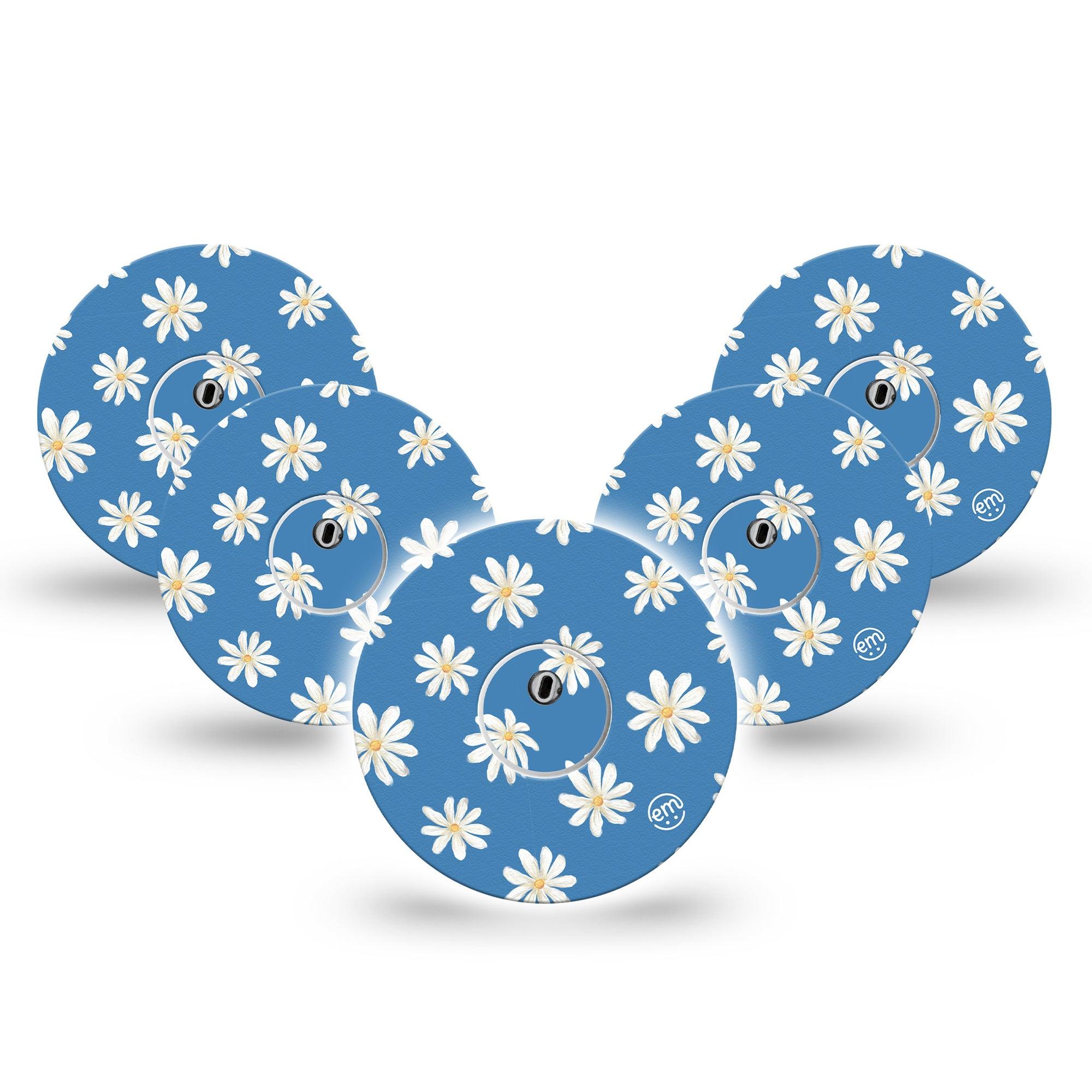 ExpressionMed Painted Daisies Freestyle Libre 3 and Libre 3 Plus Tape, 5-Pack Tape and 5-Pack Sticker Dainty Daisy Themed, Adhesive Tape Continuous Glucose Monitor Design