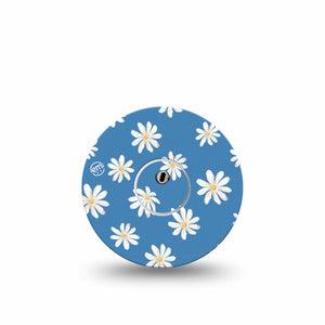 ExpressionMed Printed Daisies Libre 3 Transmitter Sticker, Single, Blue Vinyl Sticker with White Daisies Libre 3 Transmitter Patch Design with matching Libre 3 Overlay Patch