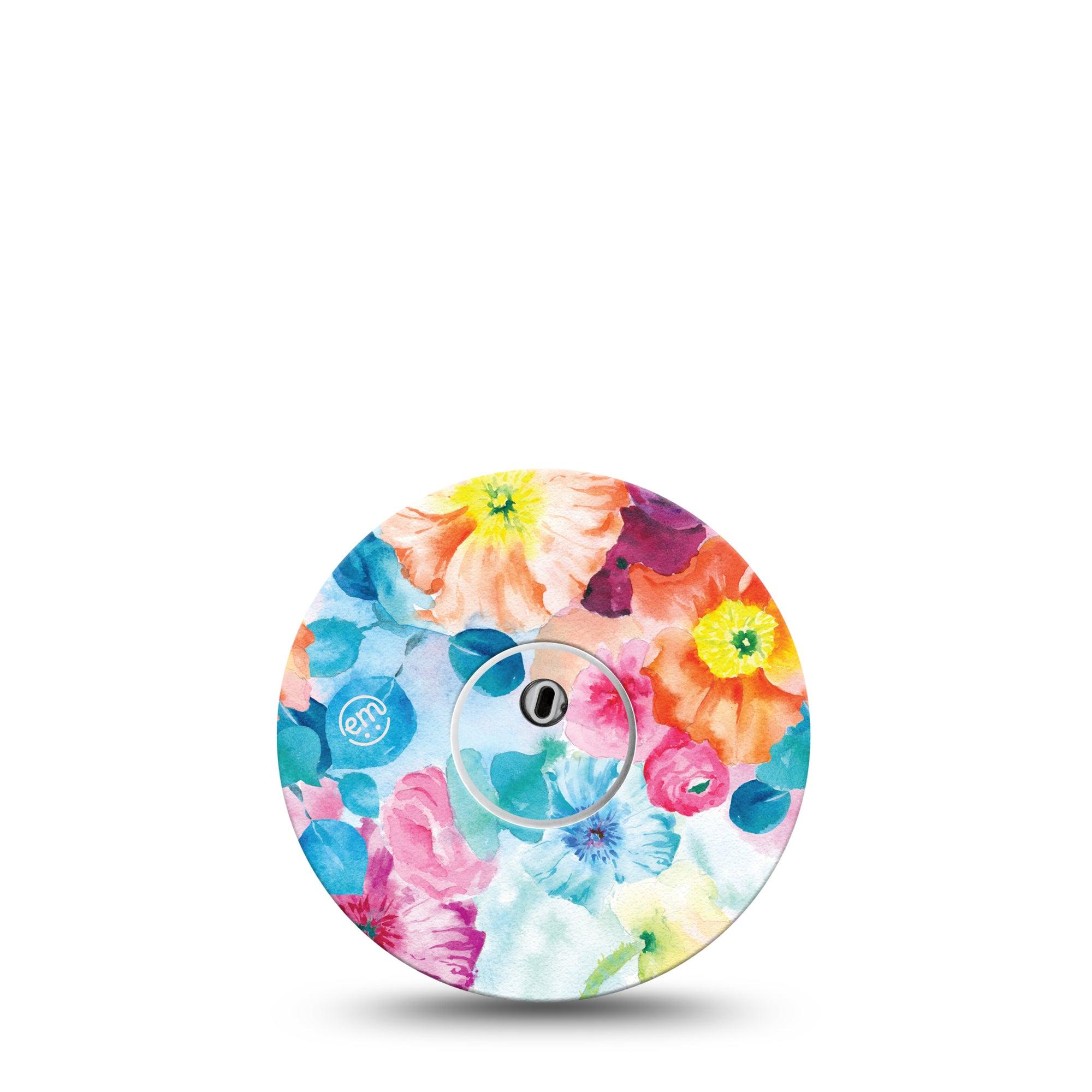 ExpressionMed Watercolor Poppies Freestyle Libre 3 and Libre 3 Plus Tape, Single Tape and Single Sticker Bright Watercolor Floral, Adhesive Tape Continuous Glucose Monitor Design