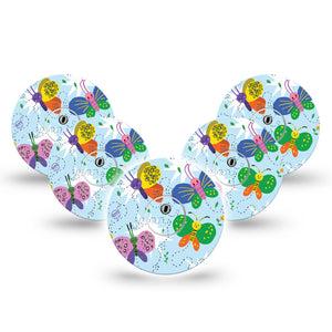 ExpressionMed Cute Butterflies Freestyle Libre 3 and Libre 3 Plus Tape, 5-Pack Tape and 5-Pack Sticker Insect Friends Inspired, Adhesive Tape Continuous Glucose Monitor Design