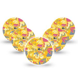 ExpressionMed Yellow Butterfly Wings Freestyle Libre 3 and Libre 3 Plus Tape, 5-Pack Tape and 5-Pack Sticker Multicolored Wings Inspired, Adhesive Tape Continuous Glucose Monitor Design