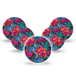 ExpressionMed Bold Petals Freestyle Libre 3 and Libre 3 Plus Tape, 5-Pack Tape and 5-Pack Sticker Vivid Flowers, Adhesive Tape Continuous Glucose Monitor Design
