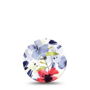 ExpressionMed Red White & Blue Flowers Freestyle Libre 3 and Libre 3 Plus Tape, Single Tape and Single Sticker Colorful Flowers Inspired, Adhesive Tape Continuous Glucose Monitor Design
