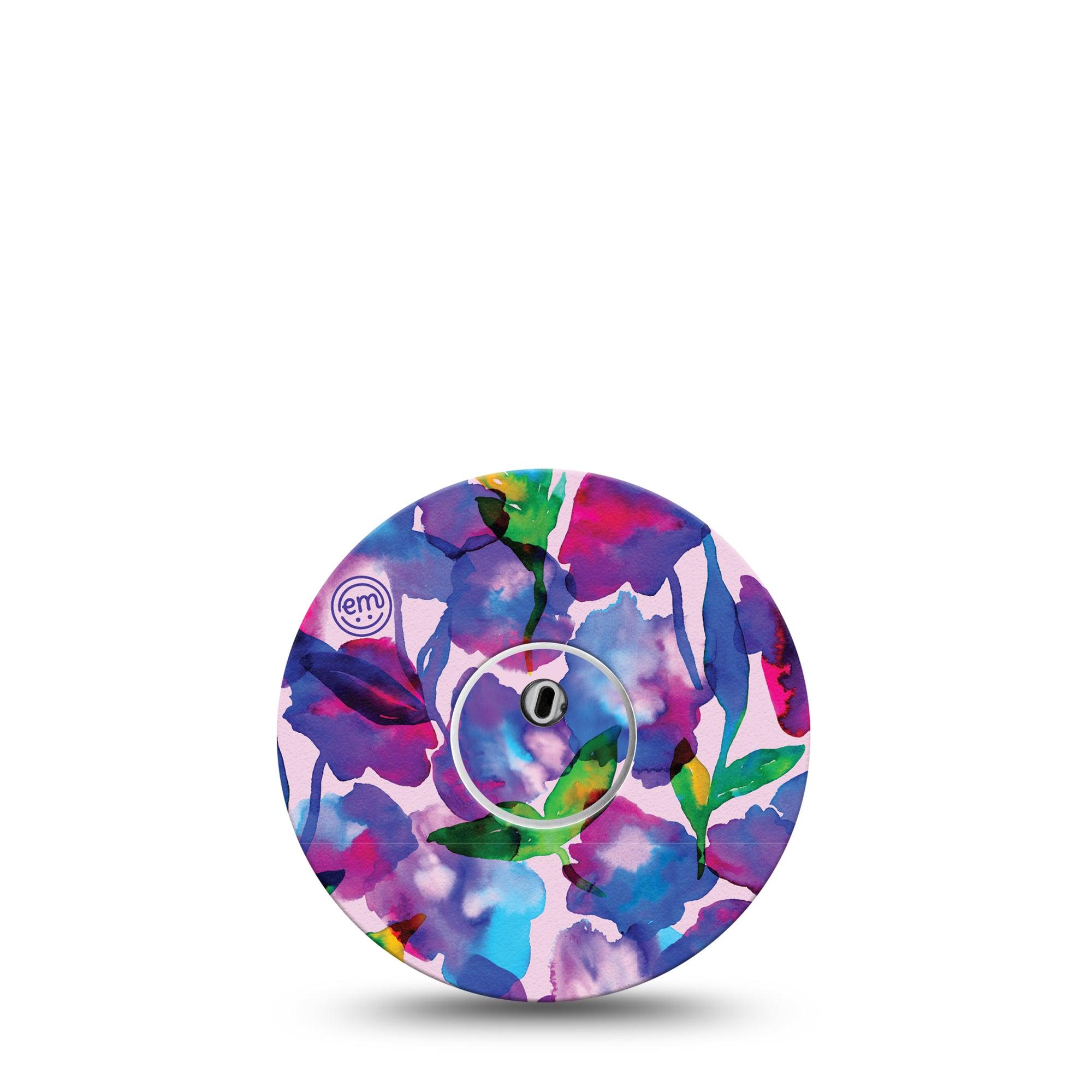 ExpressionMed Vibrant Purple Flowers Freestyle Libre 3 and Libre 3 Plus Tape, Single Tape and Single Sticker Vivid Petals Themed, Adhesive Tape Continuous Glucose Monitor Design