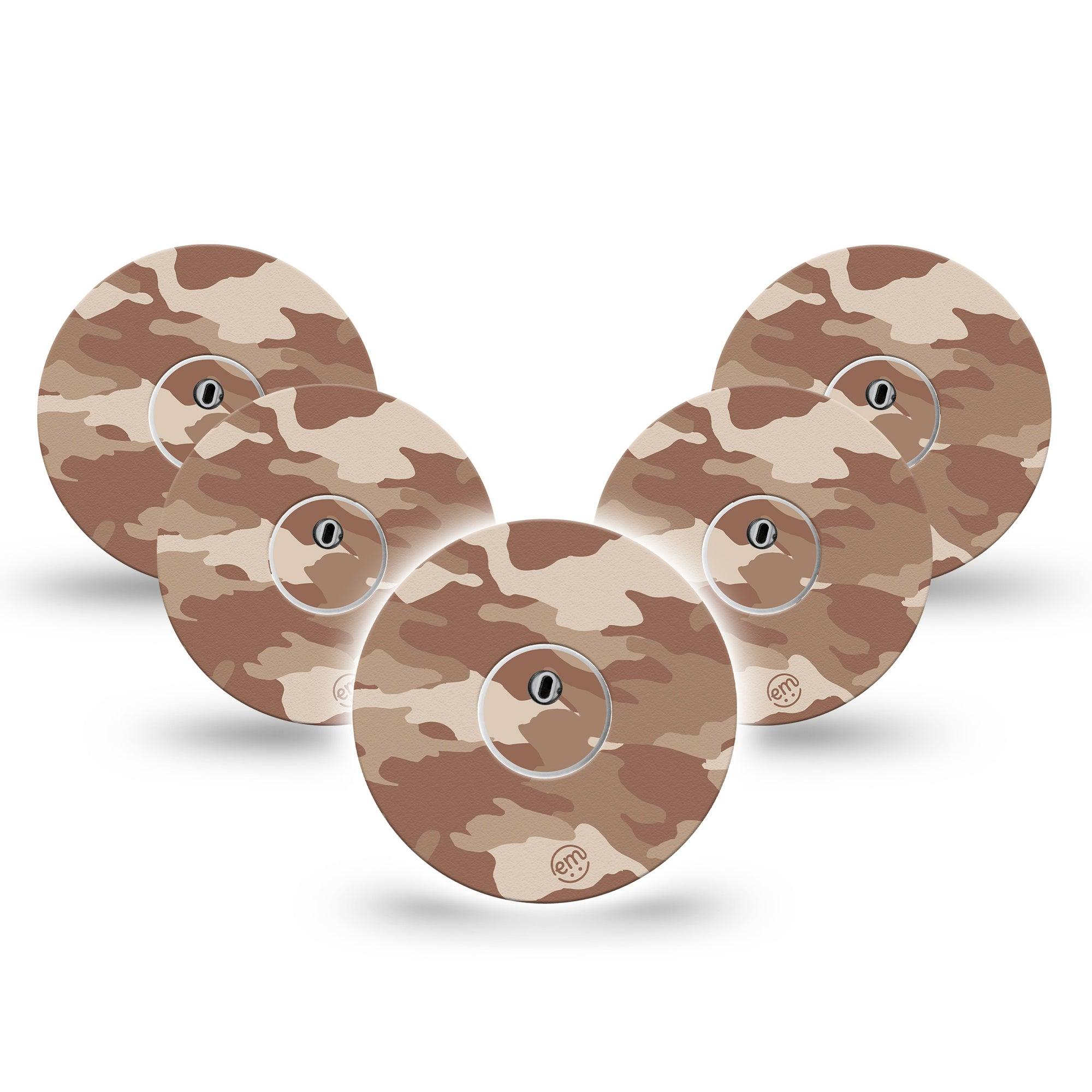 ExpressionMed Desert Camo Freestyle Libre 3 and Libre 3 Plus Tape, 5-Pack Tape and 5-Pack Sticker Desert Brown Camouflage, Adhesive Tape Continuous Glucose Monitor Design
