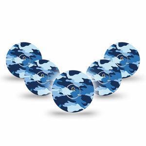 ExpressionMed Blue Camo Freestyle Libre 3 and Libre 3 Plus Tape 5-Pack Tape and 5-Pack Sticker Stealth Blue, Adhesive Tape Continuous Glucose Monitor Design