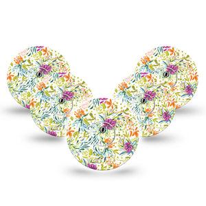 ExpressionMed Summer Greenery Freestyle Libre 3 and Libre 3 Plus Tape, 5-Pack Tape and 5-Pack Sticker Colorful Florals Inspired, Adhesive Tape Continuous Glucose Monitor Design