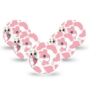 ExpressionMed Strawberry Cow Freestyle Libre 3 and Libre 3 Plus Tape, 5-Pack Tape and 5-Pack Sticker Strawberry Milkshake Inspired, Adhesive Tape Continuous Glucose Monitor Design