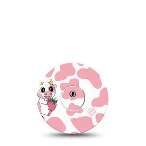 ExpressionMed Strawberry Cow Freestyle Libre 3 and Libre 3 Plus Tape, Single Tape and Single Sticker Milky Strawberry Inspired, Adhesive Tape Continuous Glucose Monitor Design