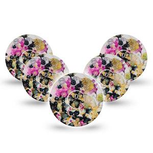 ExpressionMed Wild Blossoms Freestyle Libre 3 and Libre 3 Plus Tape, 5-Pack Tape and 5-Pack Sticker Floral Splash Inspired, Adhesive Tape Continuous Glucose Monitor Design