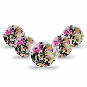 ExpressionMed Wild Blossoms Freestyle Libre 3 and Libre 3 Plus Tape, 5-Pack Tape and 5-Pack Sticker Floral Splash Inspired, Adhesive Tape Continuous Glucose Monitor Design