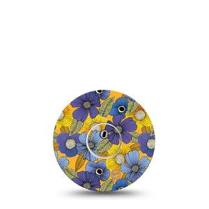 ExpressionMed Charming Blooms Freestyle Libre 3 and Libre 3 Plus Tape, Single Tape and Single Sticker Blue Yellow Arrangement, Adhesive Tape Continuous Glucose Monitor Design