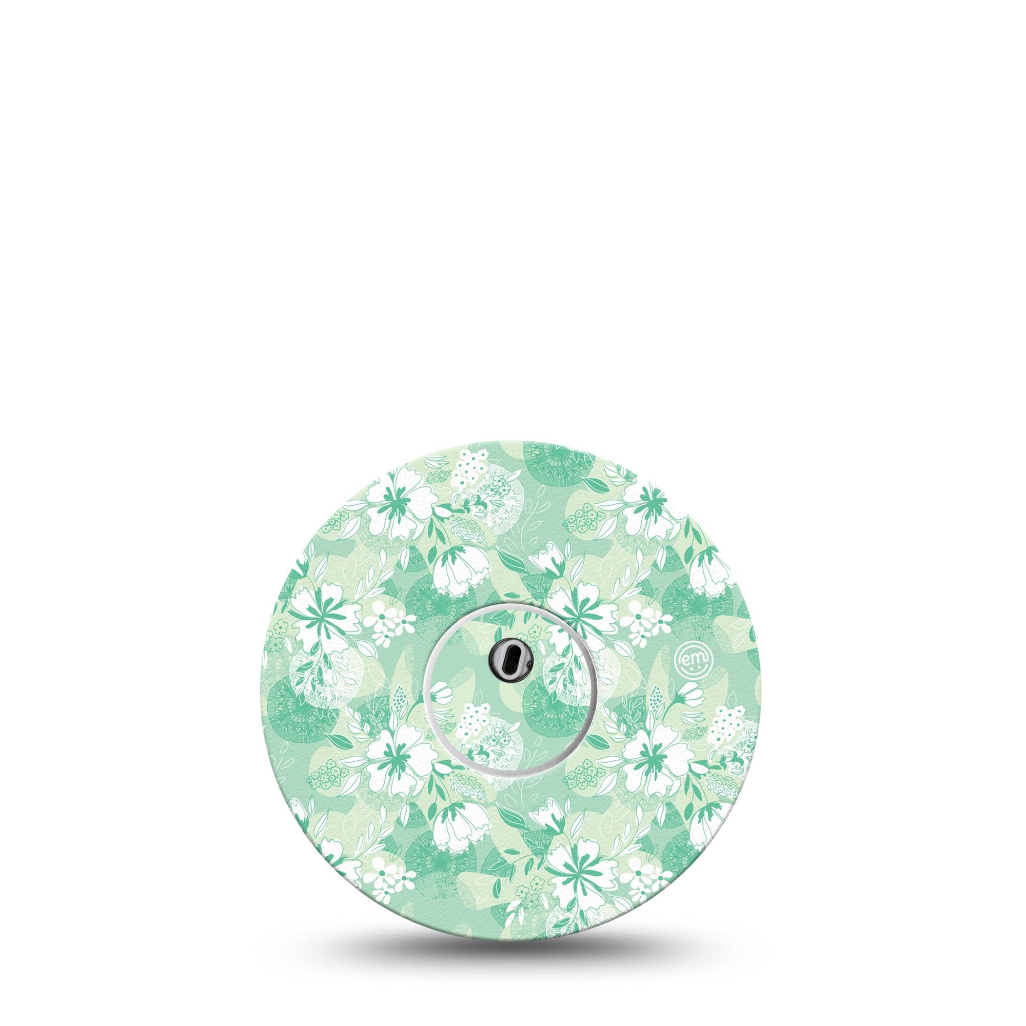 ExpressionMed Airy Floral Freestyle Libre 3 and Libre 3 Plus Tape, Single Tape and Single Sticker Mint White Flowers Inspired, Adhesive Tape Continuous Glucose Monitor Design