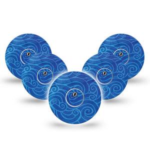 ExpressionMed Watercolor Waves Freestyle Libre 3 and Libre 3 Plus Tape, 5-Pack Tape and 5-Pack Sticker Blue Waves Inspired, Adhesive Tape Continuous Glucose Monitor Design