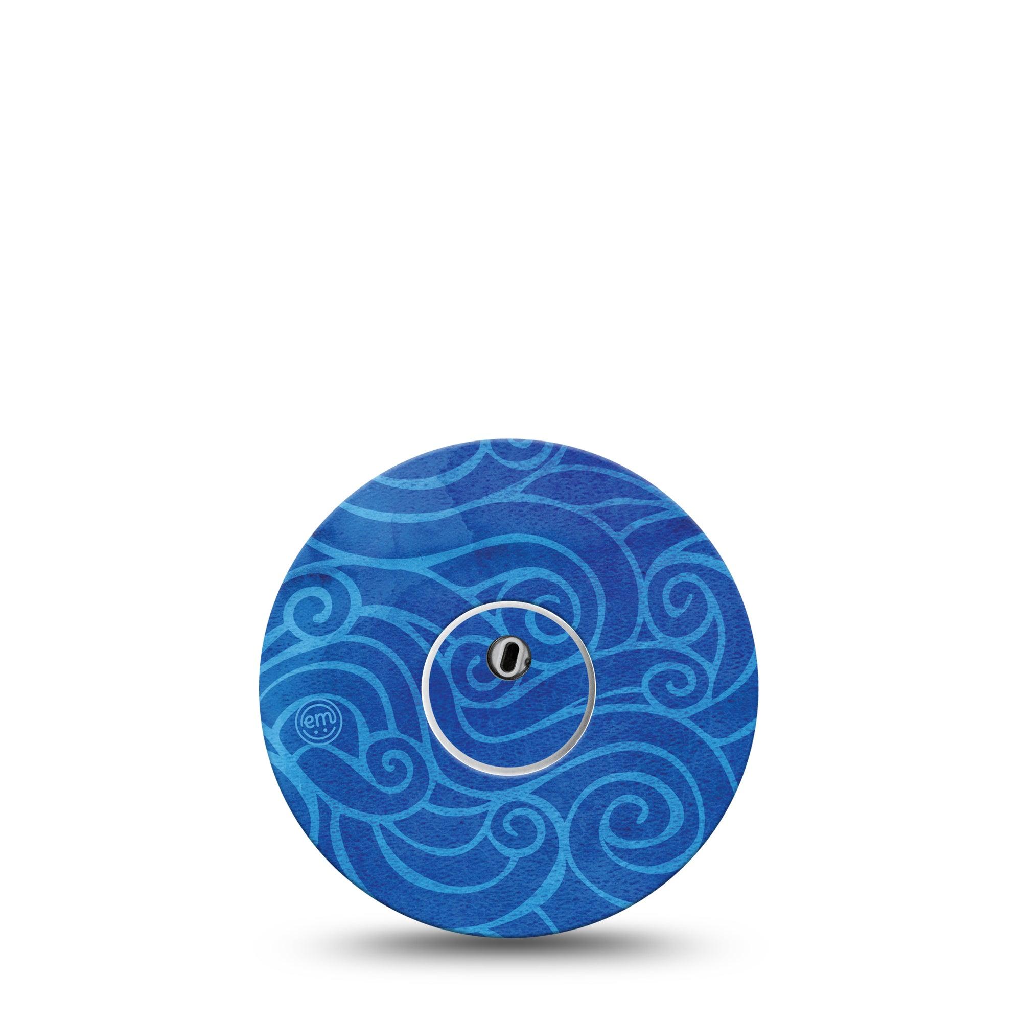 ExpressionMed Watercolor Waves Freestyle Libre 3 and Libre 3 Plus Tape, Single Tape and Single Sticker Blue Swirls Themed, Adhesive Tape Continuous Glucose Monitor Design