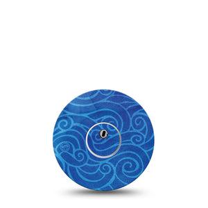 ExpressionMed Watercolor Waves Freestyle Libre 3 and Libre 3 Plus Tape, Single Tape and Single Sticker Blue Swirls Themed, Adhesive Tape Continuous Glucose Monitor Design