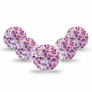 ExpressionMed Purple Pebbles Freestyle Libre 3 and Libre 3 Plus Tape, 5-Pack Tape and 5-Pack Sticker Mauve Stones Themed, Adhesive Tape Continuous Glucose Monitor Design
