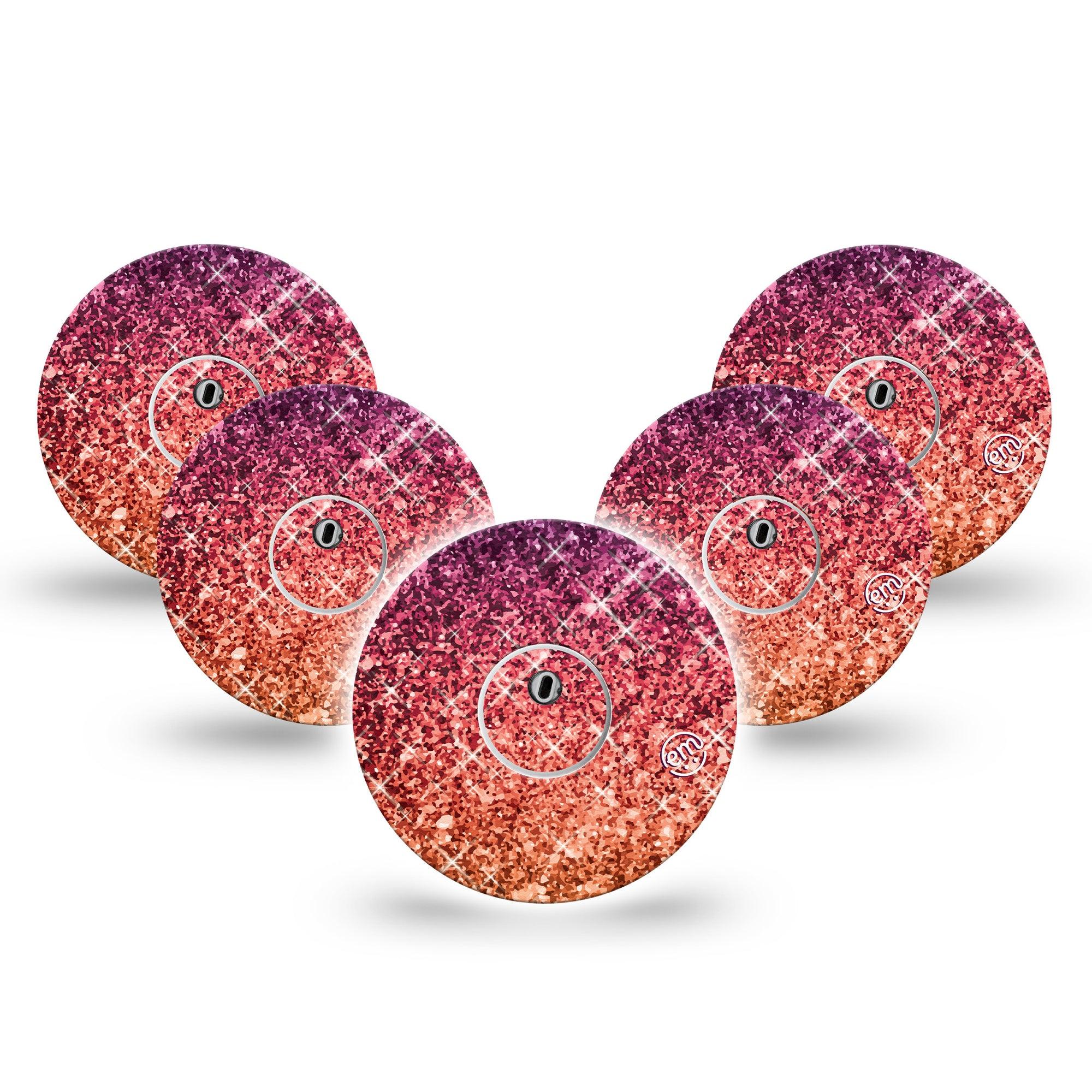 ExpressionMed Glittering Fall Ombre Freestyle Libre 3 and Libre 3 Plus Tape, 5-Pack Tape and 5-Pack Sticker Autumn Sparkles Themed, Adhesive Tape Continuous Glucose Monitor Design