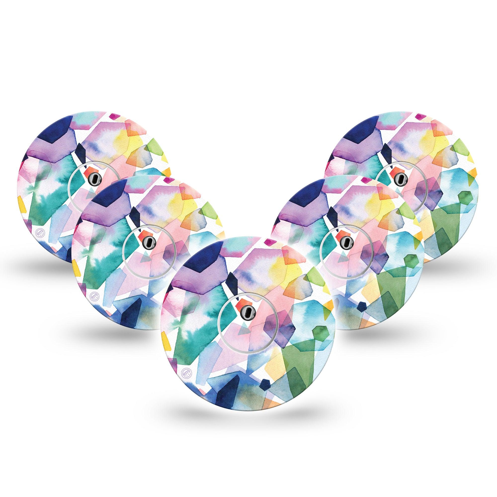 ExpressionMed Kaleidoscope Freestyle Libre 3 and Libre 3 Plus Tape, 5-Pack Tape and 5-Pack Sticker Color Reflecting Shards Themed, Adhesive Tape Continuous Glucose Monitor Design