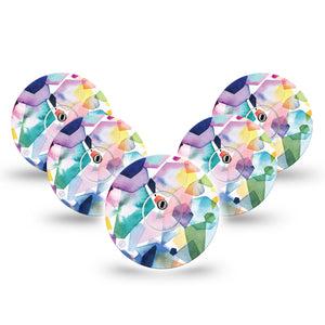 ExpressionMed Kaleidoscope Freestyle Libre 3 and Libre 3 Plus Tape, 5-Pack Tape and 5-Pack Sticker Color Reflecting Shards Themed, Adhesive Tape Continuous Glucose Monitor Design