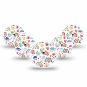 ExpressionMed Rainbows of Hope Freestyle Libre 3 and Libre 3 Plus Tape, 5-Pack Tape and 5-Pack Sticker Rainy Rainbows Themed, Adhesive Tape Continuous Glucose Monitor Design