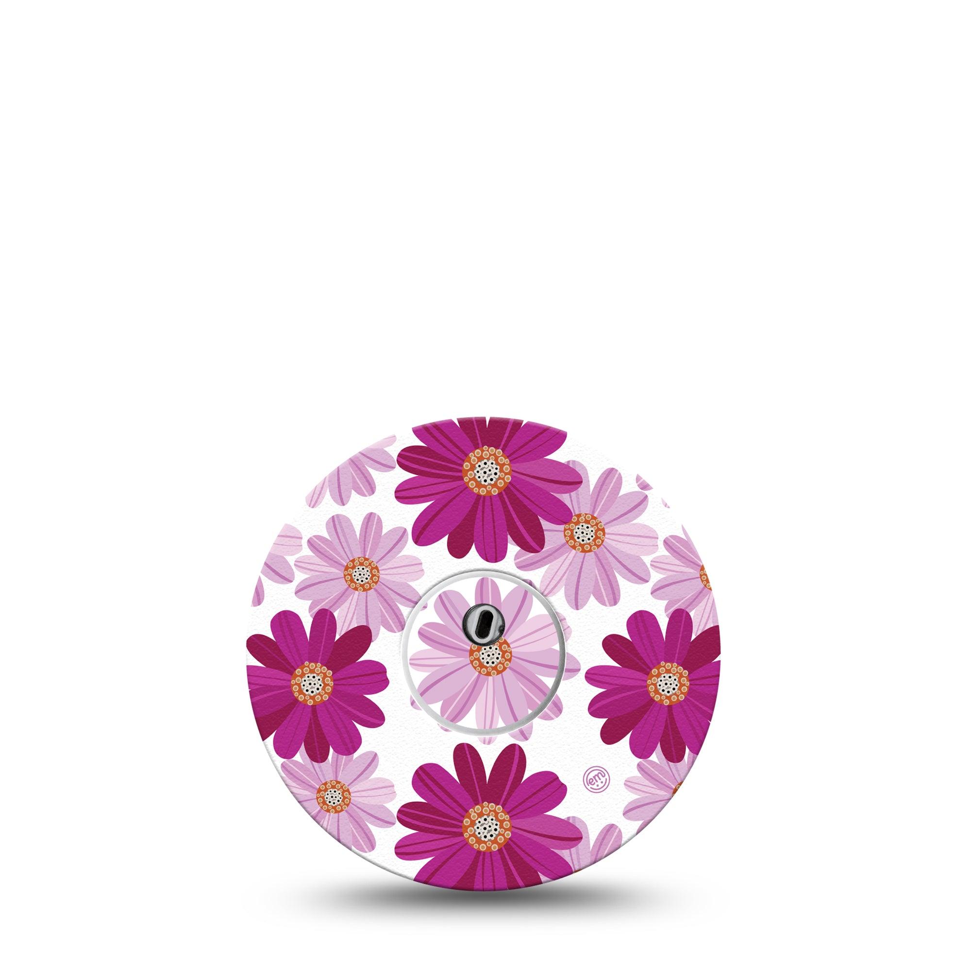ExpressionMed Brilliant Daisies Freestyle Libre 3 and Libre 3 Plus Tape, Single Tape and Single Sticker Mauve Daisy Print Themed, Adhesive Tape Continuous Glucose Monitor Design