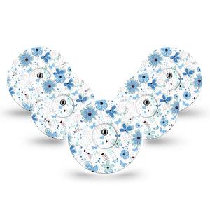 ExpressionMed Cute Blue Flowers Freestyle Libre 3 and Libre 3 Plus Tape, 5-Pack Tape and 5-Pack Sticker Floral Blues, Adhesive Tape Continuous Glucose Monitor Design