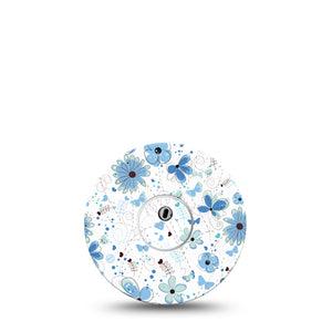ExpressionMed Cute Blue Flowers Freestyle Libre 3 and Libre 3 Plus Tape, Single Tape and Single Sticker Floral Blues Inspired, Adhesive Tape Continuous Glucose Monitor Design