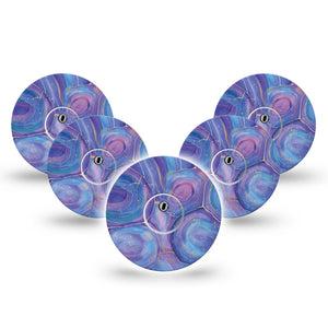 ExpressionMed Purple Agate Freestyle Libre 3 and Libre 3 Plus Tape, 5-Pack Tape and 5-Pack Sticker Layers of Purple Crystal Inspired, Adhesive Tape Continuous Glucose Monitor Design